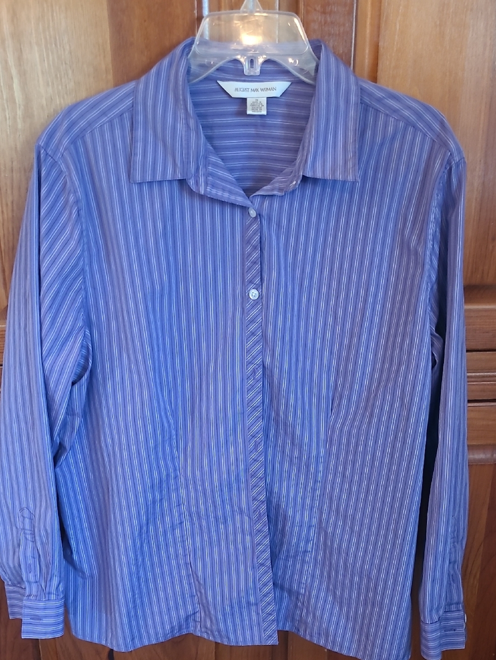 August Max Women's Purple & White Striped Button-Down Shirt